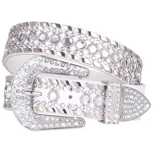 Rhinestone Studded Western Leather White Belt